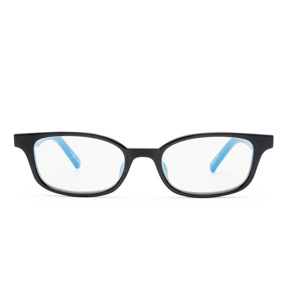 NEW LE SPECS women's echelon rectangle small blue light glasses in black